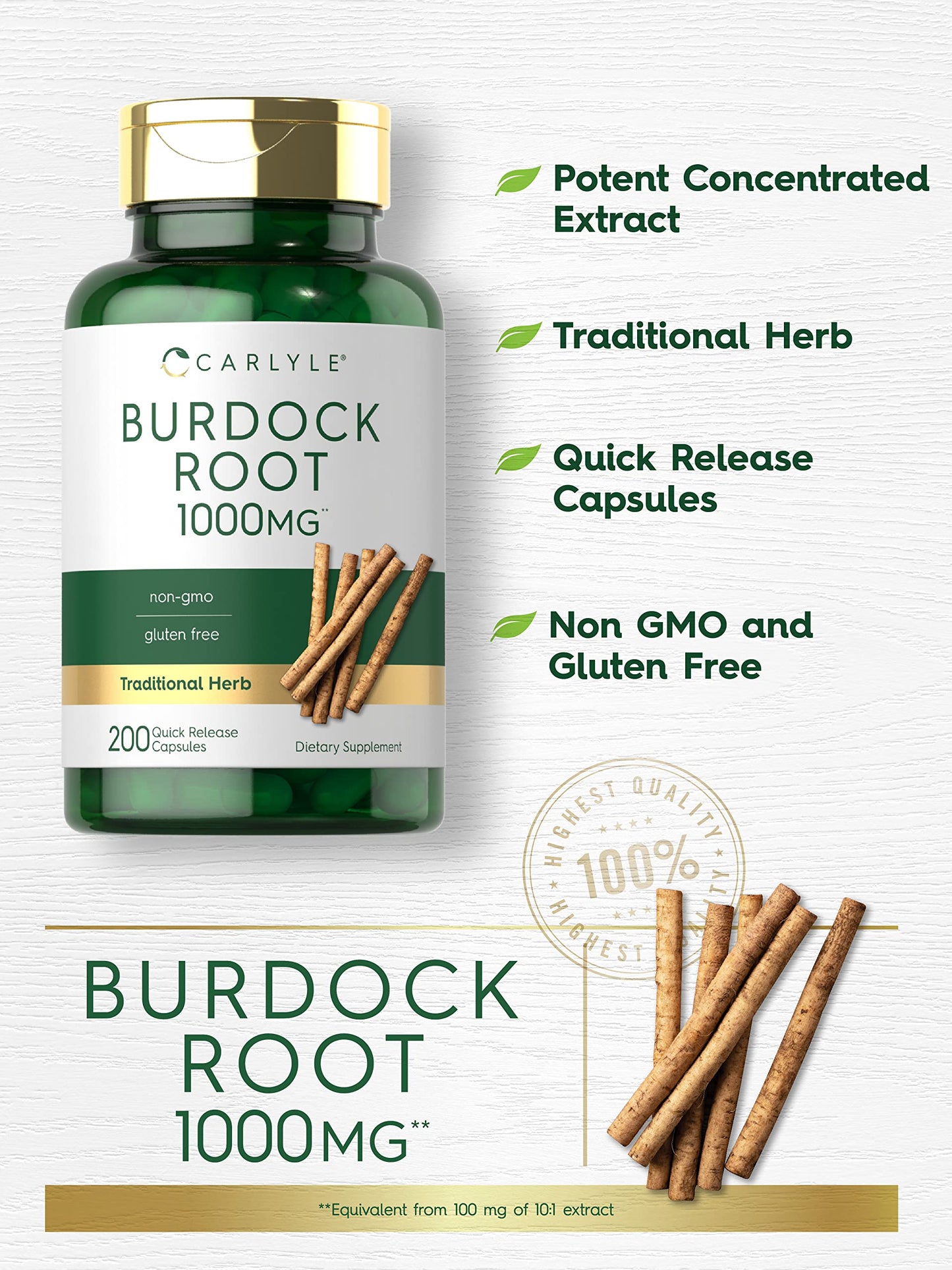 Carlyle Burdock Root 1000 mg – 200 Capsules | Non-GMO & Gluten Free