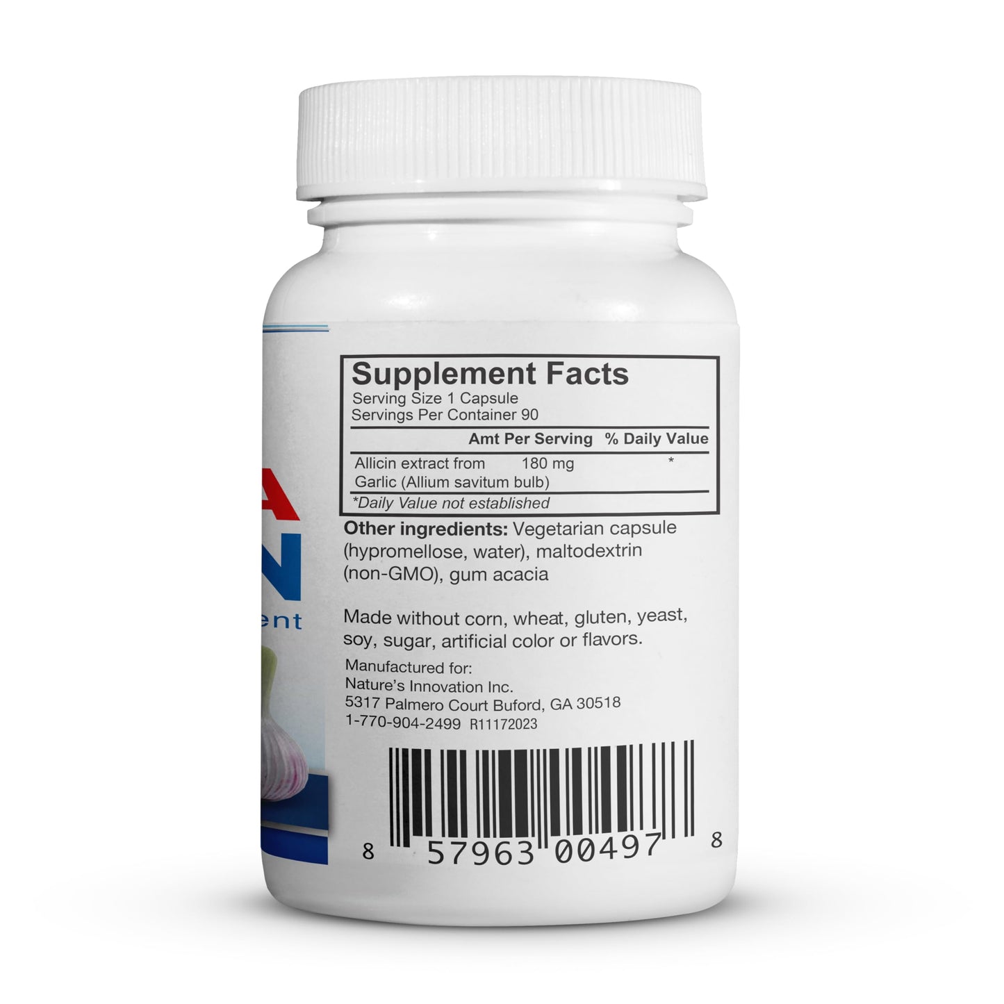 BuyNaturally Potent Allicin Odor-Controlled Garlic Supplement | Mega Allicin 180,000 mcg Veggie Capsules (90 Count)