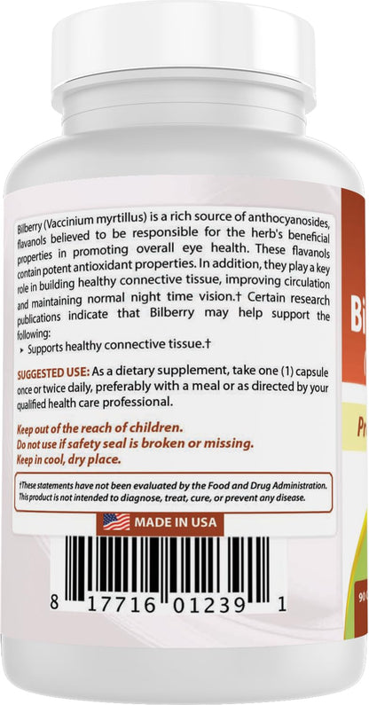 Best Naturals Bilberry Extract 1000mg Capsule (Non-GMO) Supports Healthy Vision, 90 Count