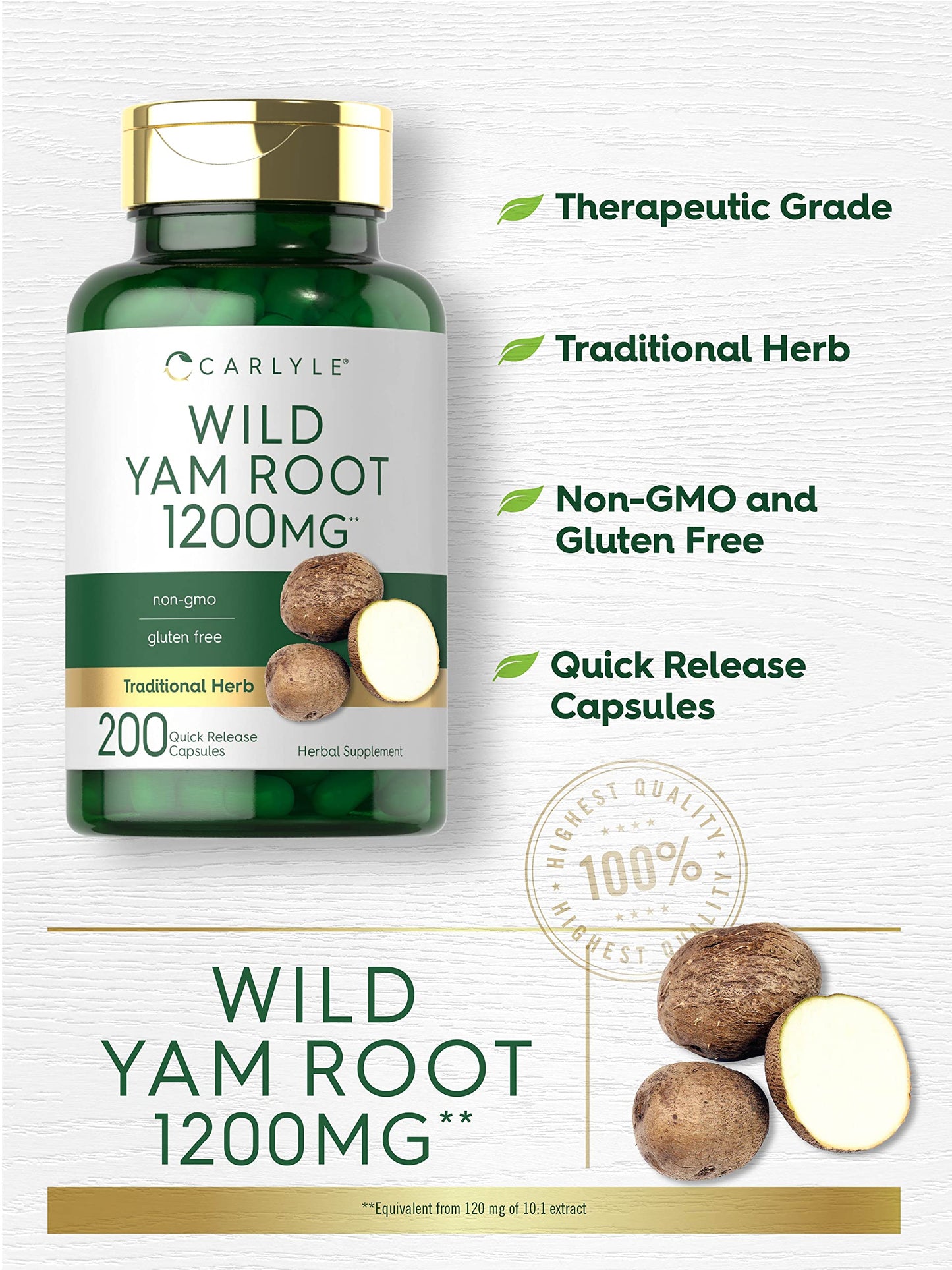 Carlyle Wild Yam Root Capsules – 200 Count | Non-GMO, Gluten Free