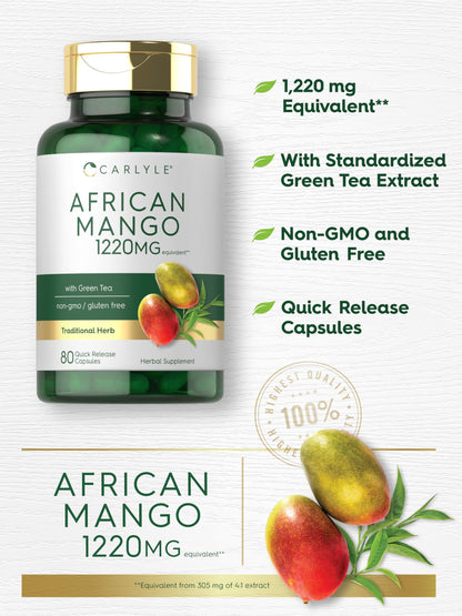 Carlyle African Mango 1220mg - 80 Caps | Green Tea Extract | Non-GMO, Gluten Free
