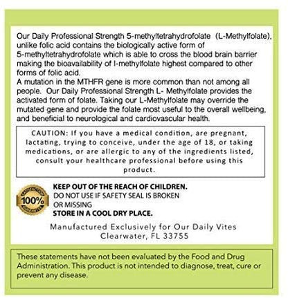 Daily L-Methylfolate 15mg – 2 Bottles (180 Capsules) | 5-MTHF, Non-GMO, Gluten Free
