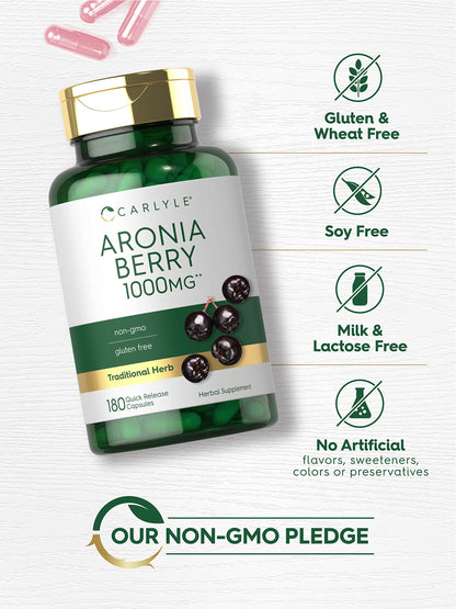 Carlyle Aronia Berry Capsules 1000mg - 180 Count | Non-GMO, Gluten Free