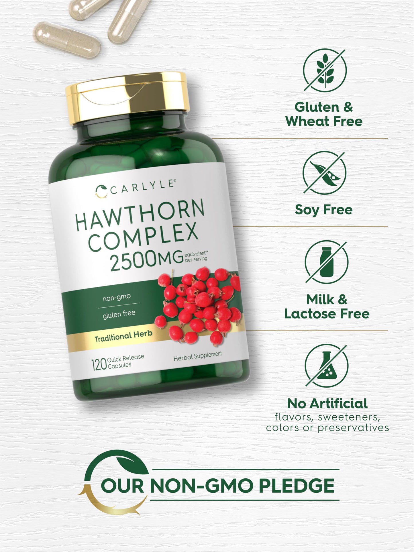 Carlyle Hawthorn Berry Complex 2500mg Capsules – 120 Count | Non-GMO & Gluten Free
