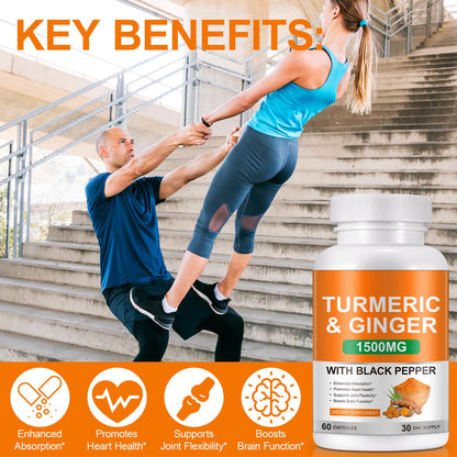 Turmeric & Ginger 1500mg – Curcumin with BioPerine for Joint Pain