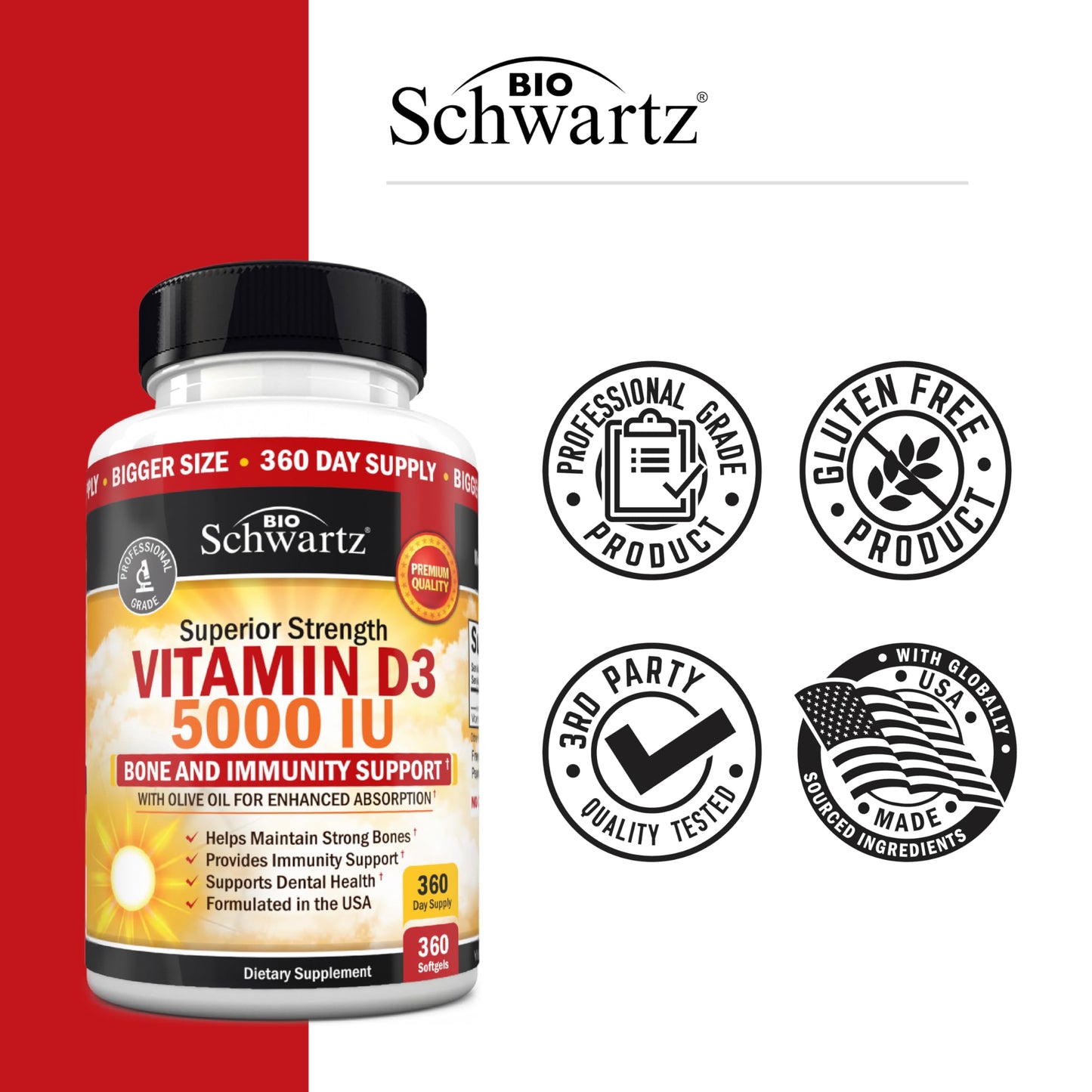 Vitamin D3 5000 IU with Olive Oil - Immune, Bone & Muscle Health