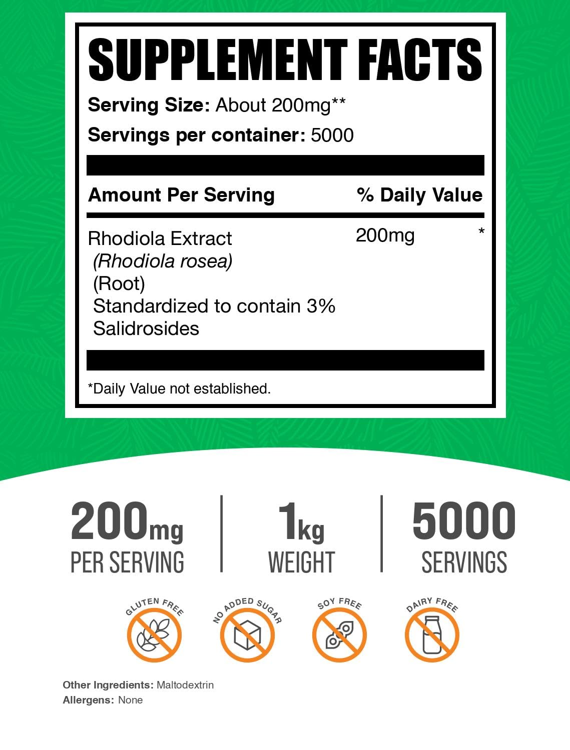 BulkSupplements Rhodiola Extract Powder – 3% Salidrosides, 200 mg/Serving, Gluten Free, 1kg
