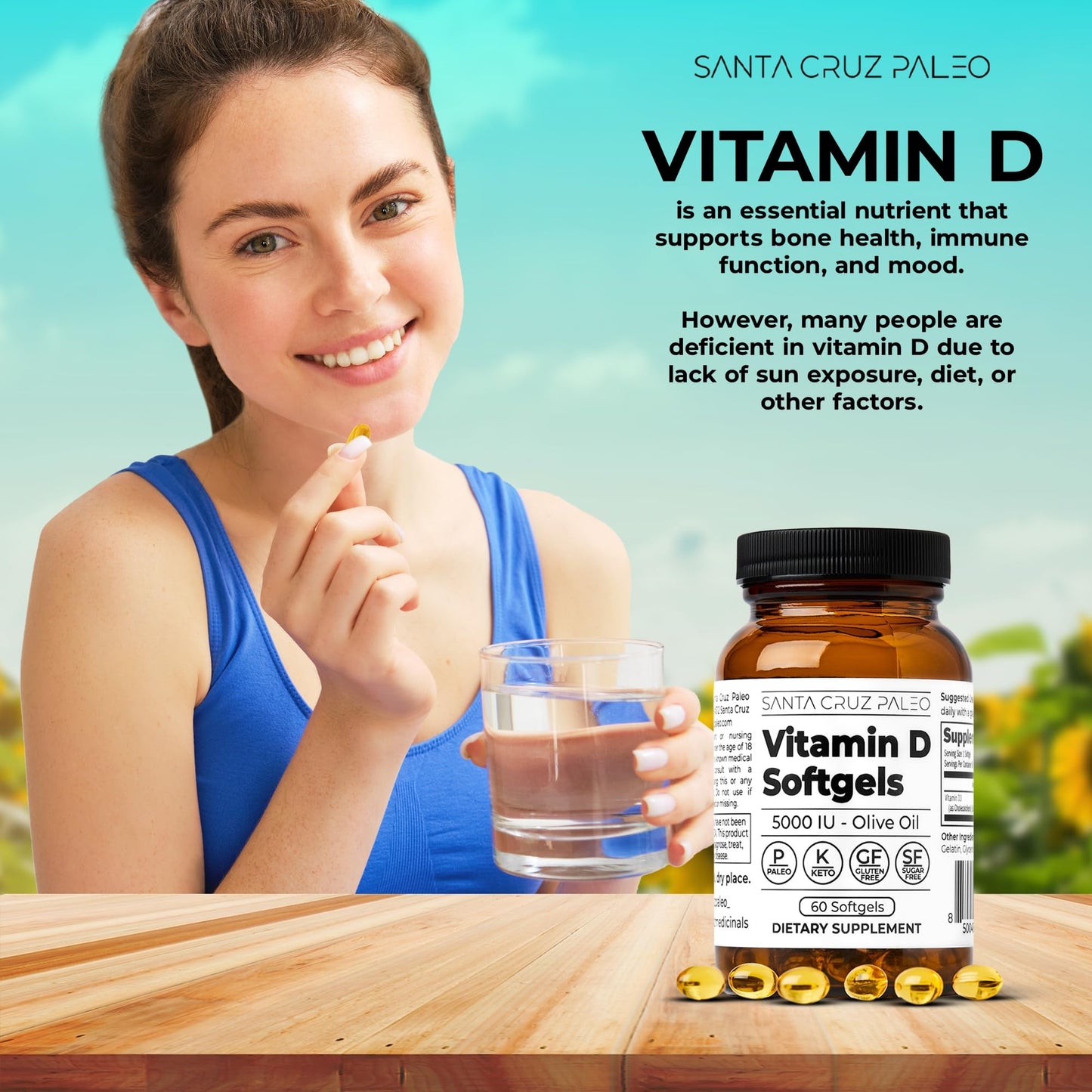 Santa Cruz Paleo Vitamin D3 5000 IU - Olive Oil Softgels, 60 Count