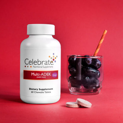 Celebrate Vitamins Multi ADEK Chewables with 60mg Iron | Bariatric Daily Multivitamin, Grape (60 Tablets) - Duodenal Switch & SADI/SIPS