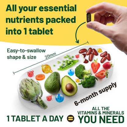 Vegan Vitality Multivitamins for Women & Men | High-Strength B12 D3 K2 | 180 Tablets (6 Months)