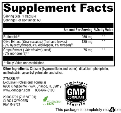 XYMOGEN VitalVasc – Grape Seed & Olive Leaf Extract Capsules | Antioxidant Support | Gluten Free, Vegan & Non-GMO (60 Caps)