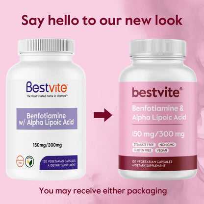 Benfotiamine 150mg + Alpha Lipoic Acid 300mg - 120 Veg Capsules | No Stearates, Vegan, Gluten Free, Non-GMO