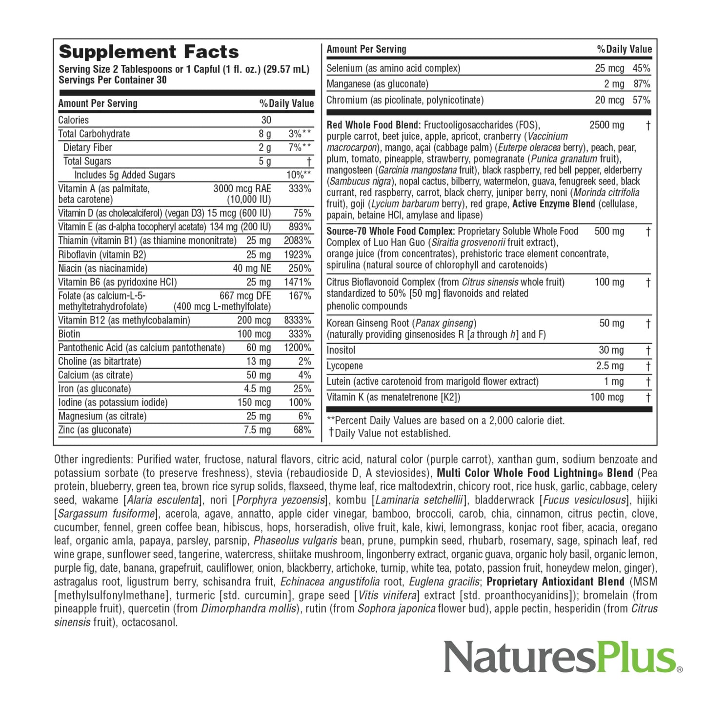 NaturesPlus Source of Life RED Multivitamin Liquid - 30 oz | Energy, Immune Support, Vegetarian & Gluten Free
