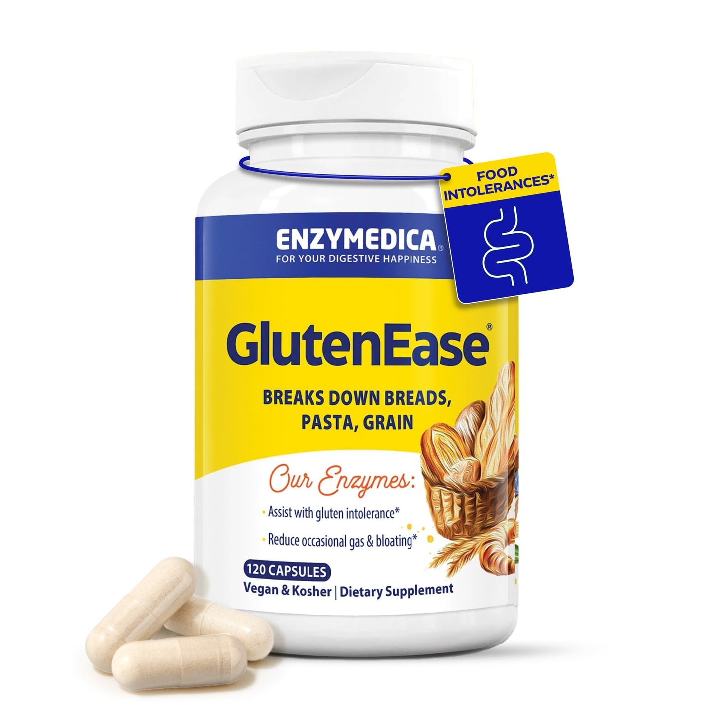 GlutenEase by Enzymedica | Advanced Digestive Enzymes for Gluten & Casein (120 Capsules)
