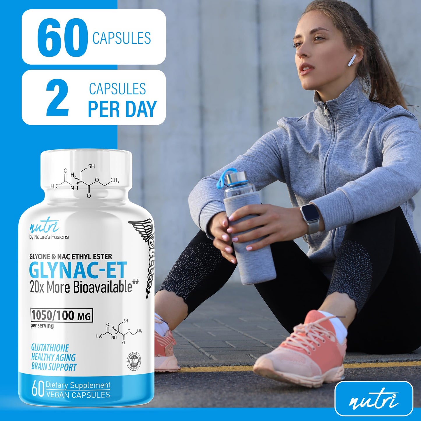 GlyNAC-ET NAC Supplement with Glycine & NACET | 20x Glutathione Support | 120 Capsules (2-Pack)