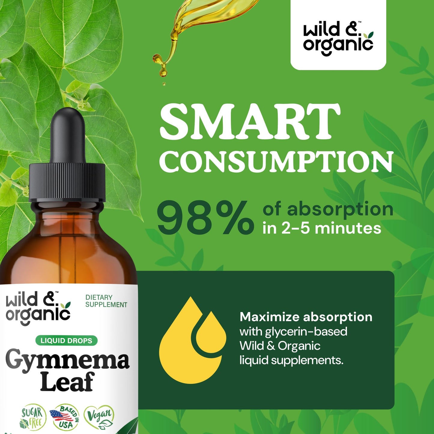 Wild & Organic Gymnema Sylvestre Extract Drops – Sugar-Free, Alcohol-Free, Vegan (2 x 4 oz)