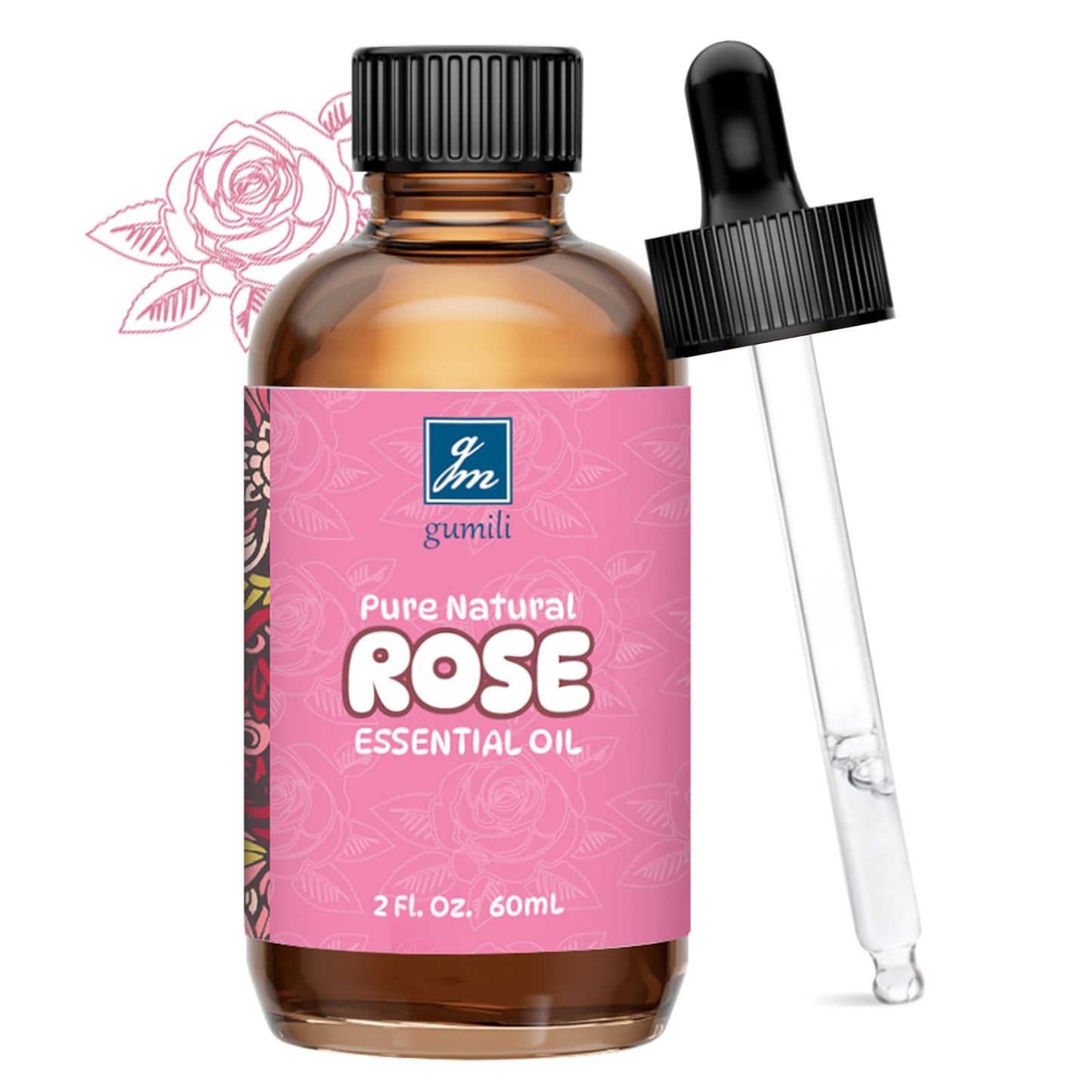 GM Gumili Rose Essential Oil 2 Oz – 100% Pure Rose Oil for Diffuser, Skin, Hair & Massage