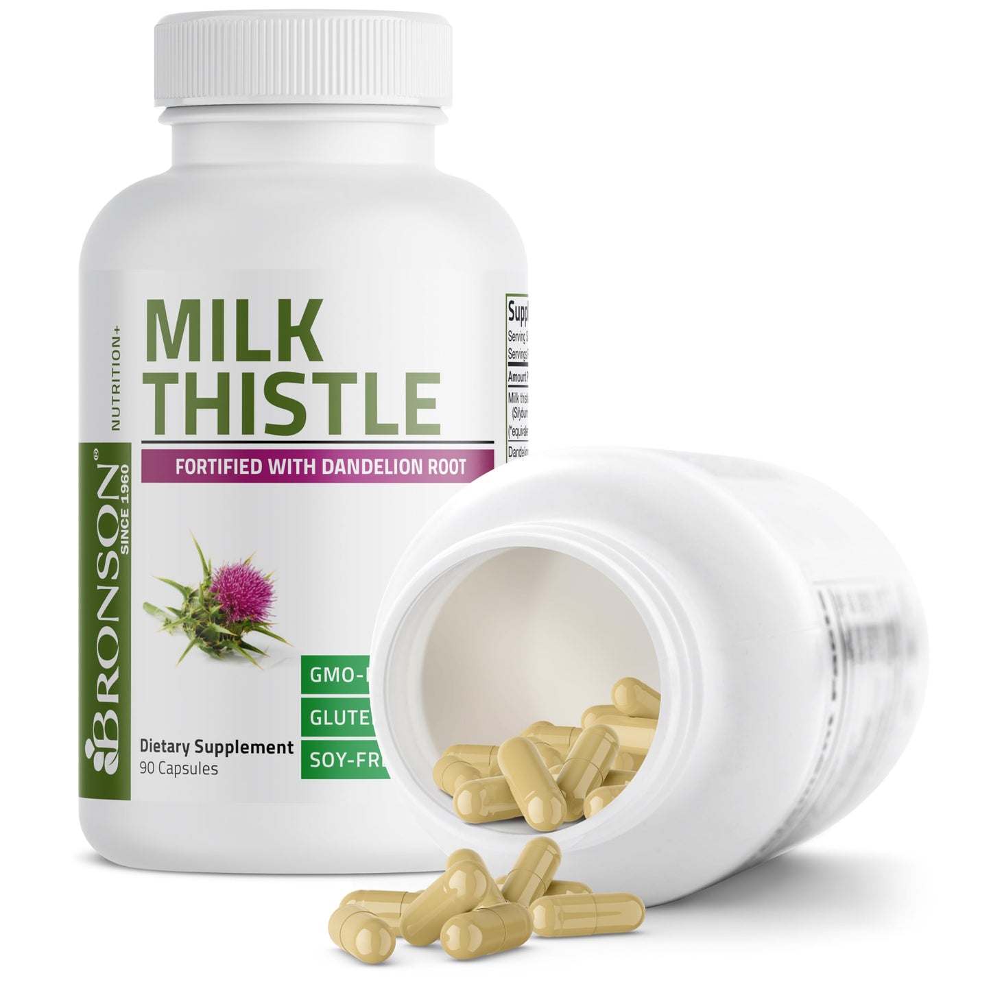 Bronson Milk Thistle Silymarin Marianum & Dandelion Root – Liver Health, Antioxidant Support, 90 Capsules