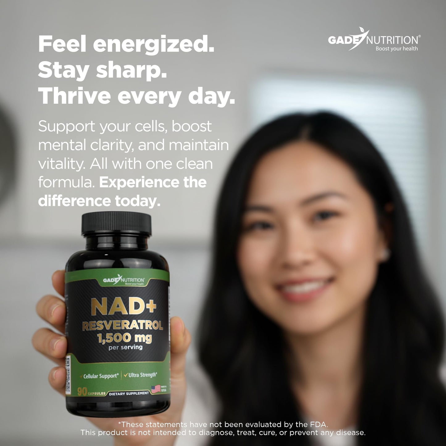 Gade Nutrition NAD+ with Resveratrol Supplement | Made in USA | Healthy Aging & Antioxidant