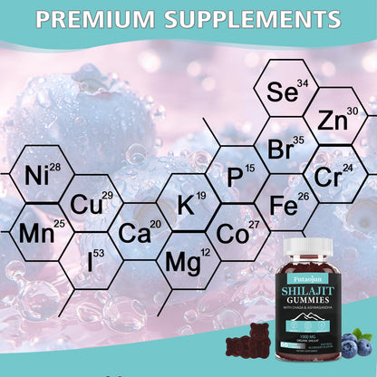 Putaojun Himalayan Gold Shilajit Gummies – 1000mg Shilajit, Ashwagandha, Chaga & Ginseng (For Men, Women & Kids)