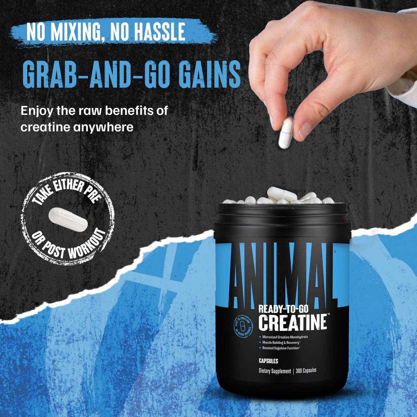 Animal Micronized Creatine Monohydrate Capsules – 300 Caps, 2.5g Per Serving