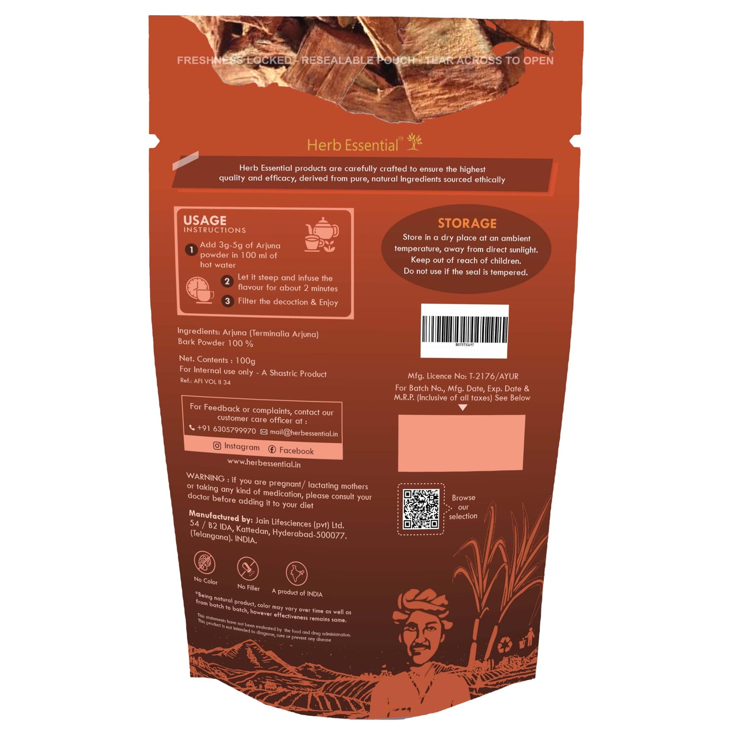 Herb Essential Arjuna Powder 2x100g – Terminalia Arjuna Bark, Vegan, GMP Certified