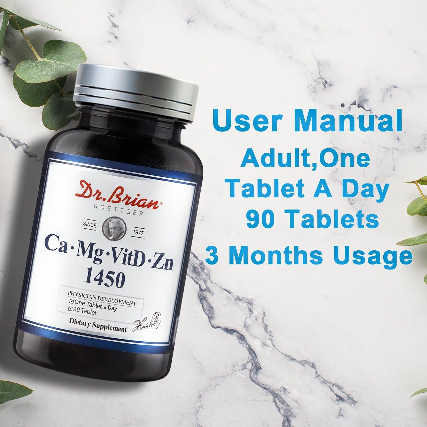 Dr. Brian Calcium Supplement – Bone & Teeth Health, Non-GMO, 90 Tablets