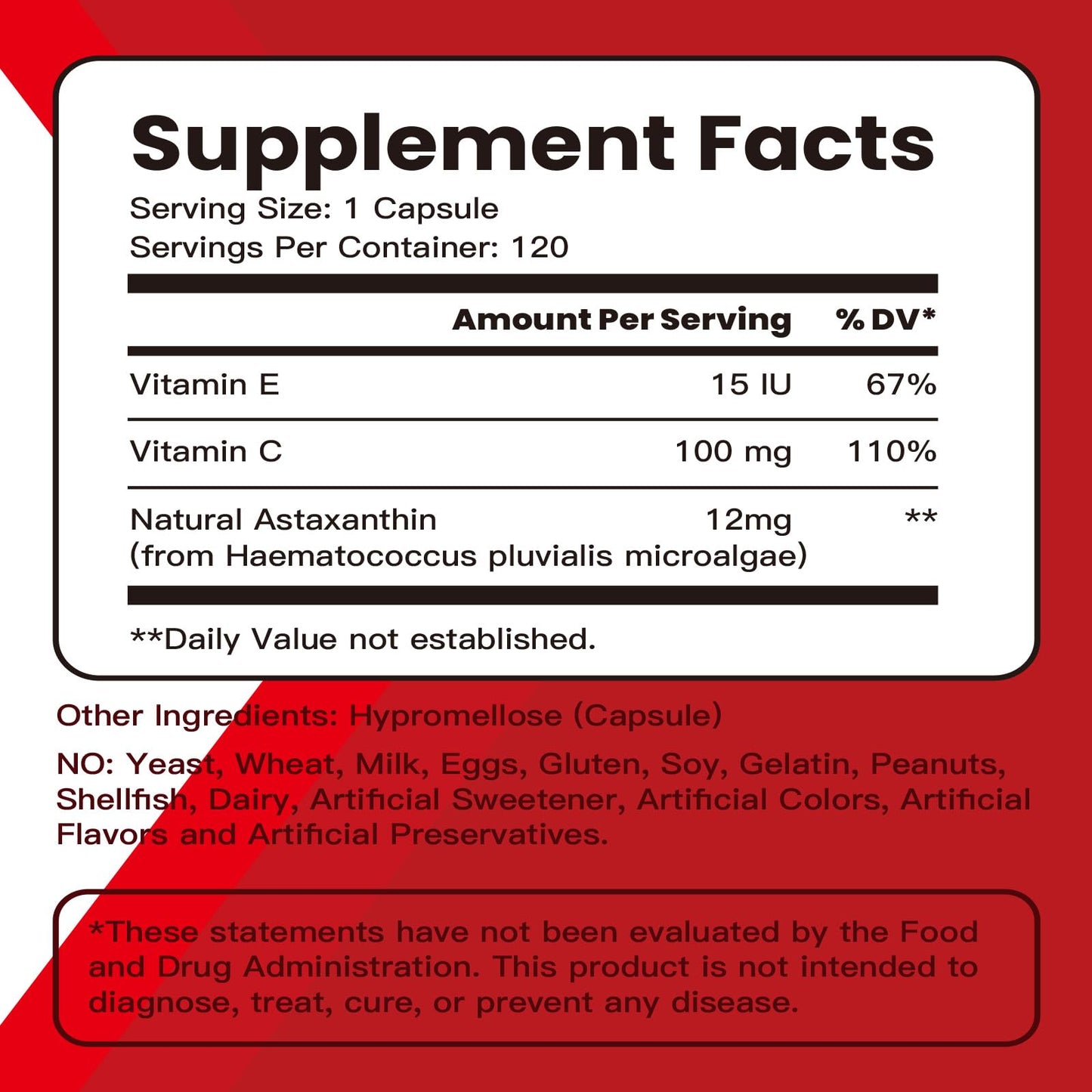 Fleamart Astaxanthin 12mg with Vitamin E & C – 120 Capsules (Vegan, Gluten Free, Non-GMO)