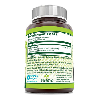 Herbal Secrets Holy Basil 1000mg – Vegetarian Capsules | Non-GMO, Gluten-Free, Made in USA | 1 Pack | 120 Count