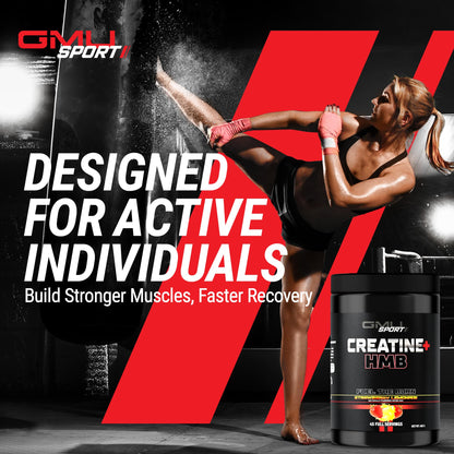 GMU SPORT Creatine 2.0 – Flavored Creatine + HMB Powder (45 Servings) | 5g Creatine Monohydrate + 3g HMB + Piperine | Strawberry Lemonade