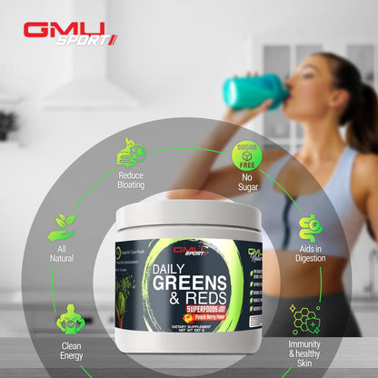 GMU SPORT Daily Greens & Reds – Peach Berry Powder with Probiotics & 42 Superfoods