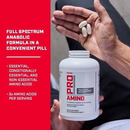 GNC Pro Performance Amino 3000mg Softgels — 240 Count for Protein Synthesis & Muscle Repair
