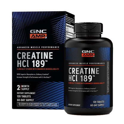 GNC AMP Creatine HCl 189 – Fast Absorption, Strength & Muscle Support | 60 Servings