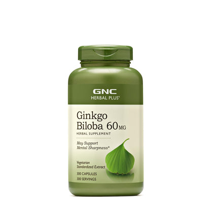 GNC Herbal Plus Ginkgo Biloba 60mg – Vegetarian, Mental Sharpness, 300 Servings