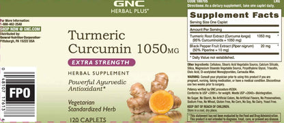 GNC Herbal Plus Turmeric Curcumin 1000mg – Extra Strength Vegetarian Supplement | 120 Servings