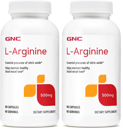 GNC L Arginine 500mg Supplement – Supports Healthy Blood Vessel Tone – 90 Servings (Pack of 2)