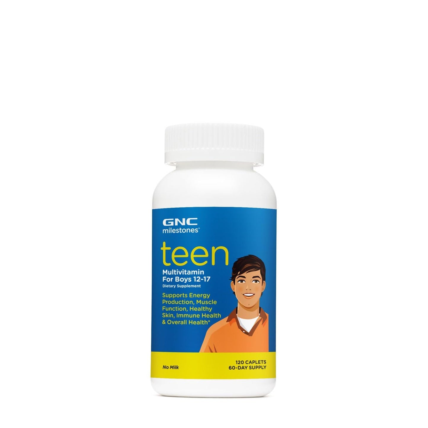 GNC Milestones Teen Multivitamin for Boys 12-17 — Energy & Muscle Support, 120 Caplets (Pack of 2)