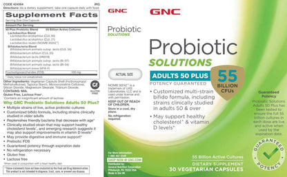 GNC Probiotic Solutions Adults 50+ – 55B CFU Daily Probiotic for Digestive & Immune Support | 30 Capsules