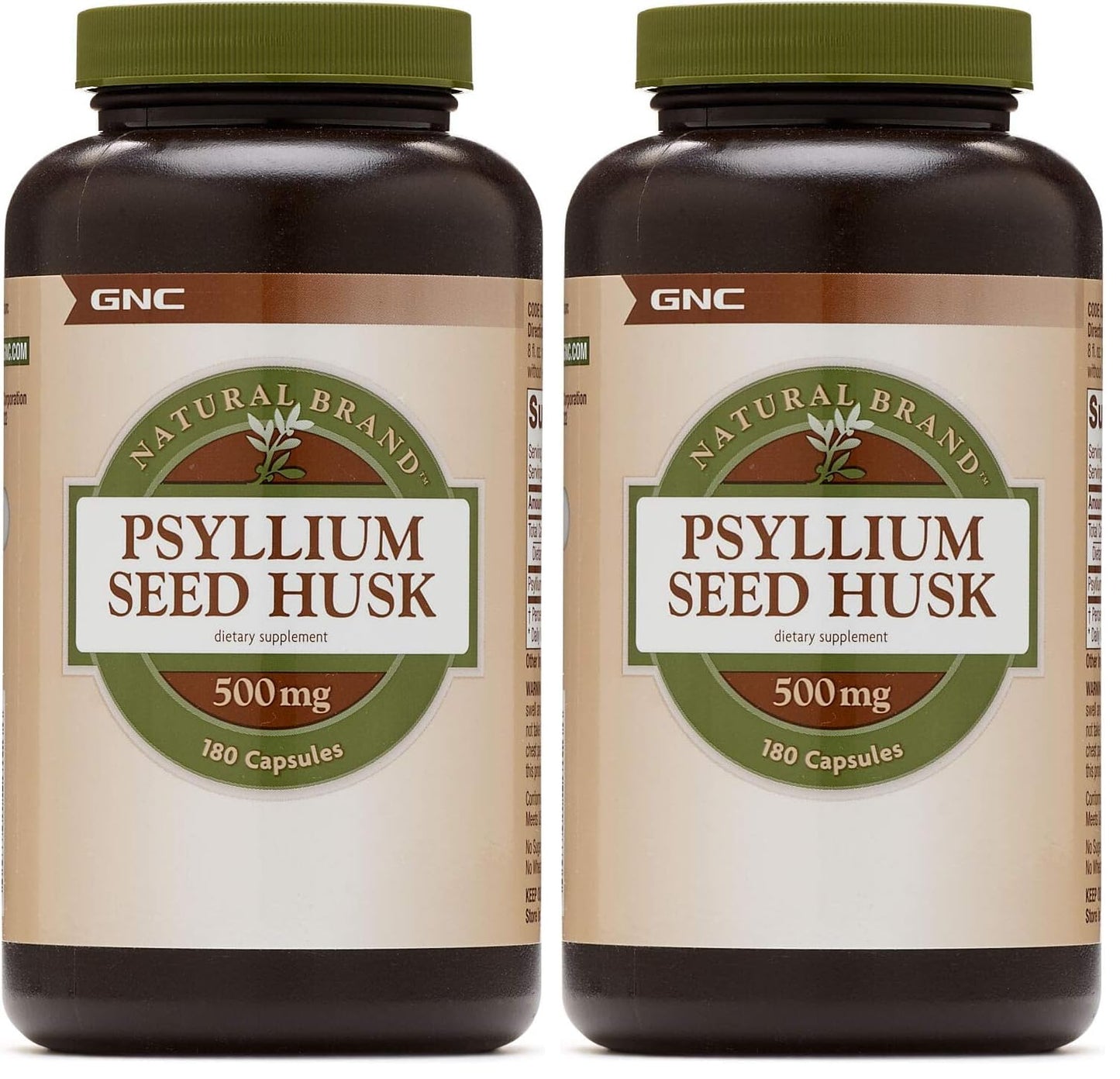 GNC Natural Brand Psyllium Seed Husk 500 mg - Digestive Health Support, 180 Capsules per Bottle (Pack of 2)