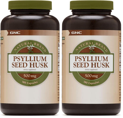 GNC Natural Brand Psyllium Seed Husk 500 mg - Digestive Health Support, 180 Capsules per Bottle (Pack of 2)