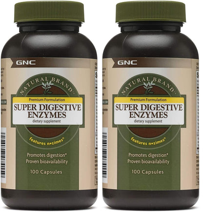 GNC Natural Brand Super Digestive Enzymes – 2-Pack, 100 Capsules | Supports Protein, Carbohydrate & Fat Digestion