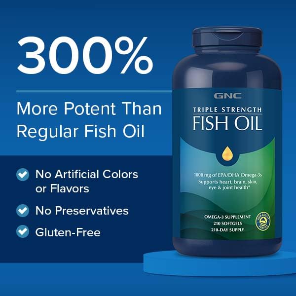 GNC Triple Strength Fish Oil Twin Pack – 240 Softgels | Supports Heart, Brain, Skin, Eye & Joint Health