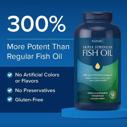 GNC Triple Strength Fish Oil Twin Pack – 240 Softgels | Supports Heart, Brain, Skin, Eye & Joint Health