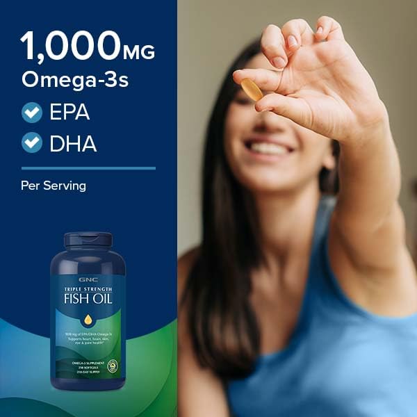 GNC Triple Strength Fish Oil Twin Pack – 240 Softgels | Supports Heart, Brain, Skin, Eye & Joint Health