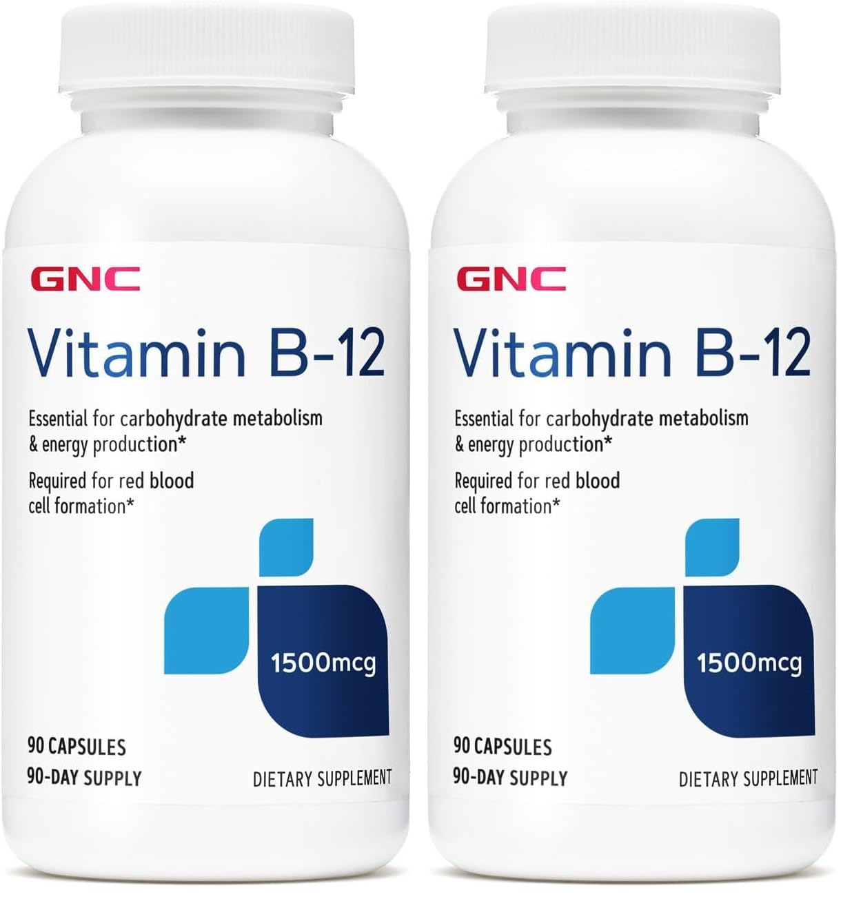 GNC Vitamin B-12 1500mcg - 90 Capsules (Pack of 2) | Energy Production