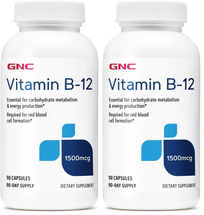GNC Vitamin B-12 1500mcg - 90 Capsules (Pack of 2) | Energy Production