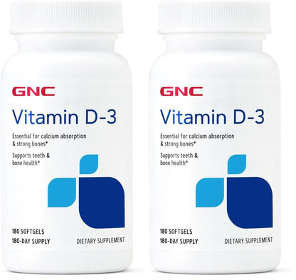 GNC Vitamin D3 50 mcg Supplement – Supports Teeth & Bone Health | 180 Servings (Pack of 2)