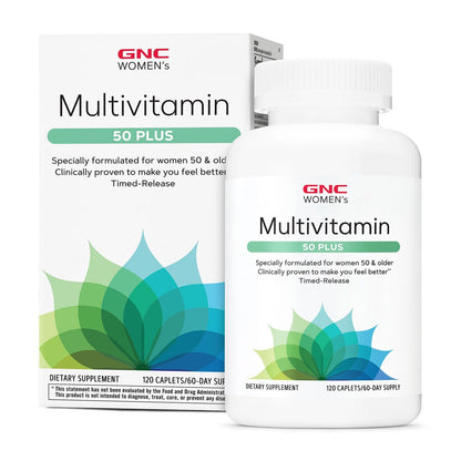 GNC Women’s 50 Plus Multivitamin Caplets | Timed Release, 120 Count, 60 Servings – Immune Support, Bone Health, Memory & Vision