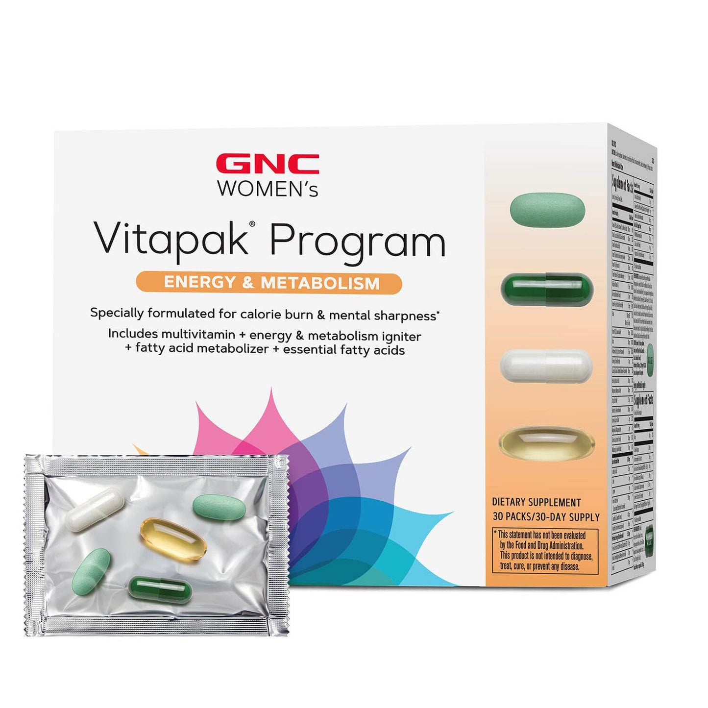 GNC Women’s Energy & Metabolism Vitapak Program – 4-in-1 Pack, 200mg Caffeine, Omega-3s