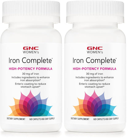 GNC Women's Iron Complete Multivitamin - 60 Caplets (Pack of 2) | Enhances Iron Absorption